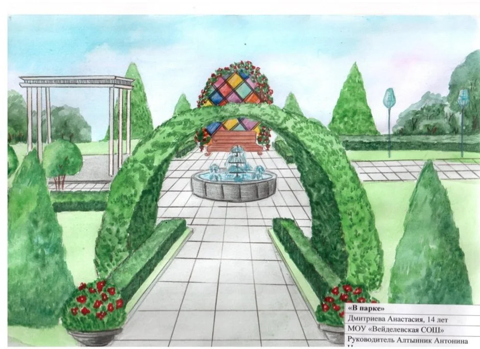 Рисунок территория парка 7 класс изо. Парк для рисования. Ландшафтный дизайн рисунок. Иллюстрация парка. Эскиз парка.