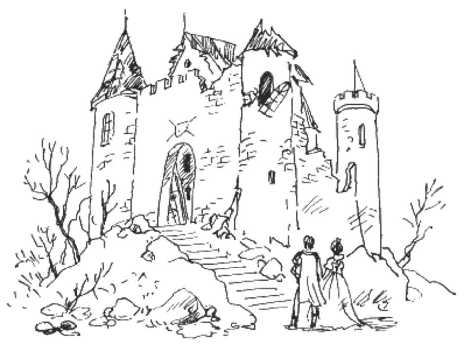 Разбойничий замок из сказки Снежная Королева. Замок рисунок. Старый замок иллюстрация. Замок рисунок карандашом.