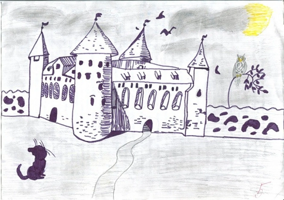 Произведения старый замок. Замок Мусоргского 4 класс рисунок.