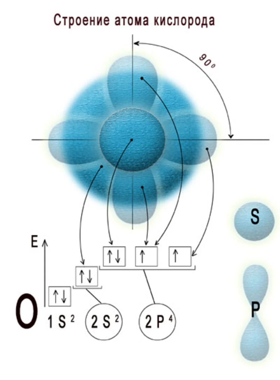 Изобразите схему строения атома кислорода