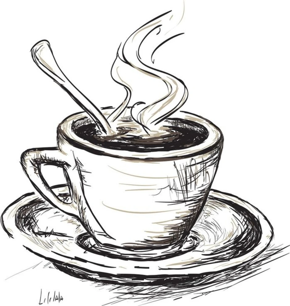 Кофе рисунок. Кофейная чашка рисунок. Рисунок кофе для срисовки. Кофе набросок.