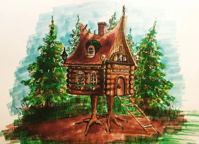 Рисунок дом в лесу