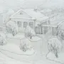 Зимний пейзаж карандашом