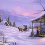 Зима в деревне рисунок