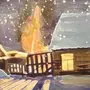 Зима в деревне рисунок