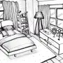 Интерьер комнаты рисунок карандашом