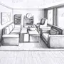 Интерьер комнаты рисунок карандашом