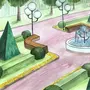 Парк с фонтаном рисунок