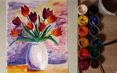 Букет цветов рисунок красками