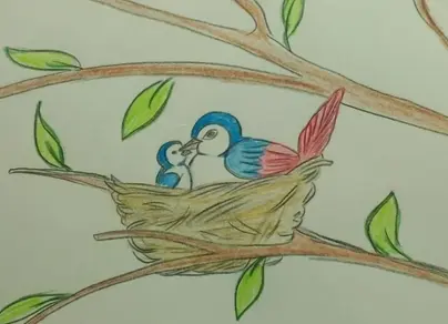 Как нарисовать птичку на дереве