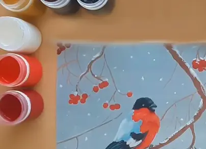 Снегирь рисунок красками