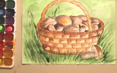 Корзина с грибами рисунок