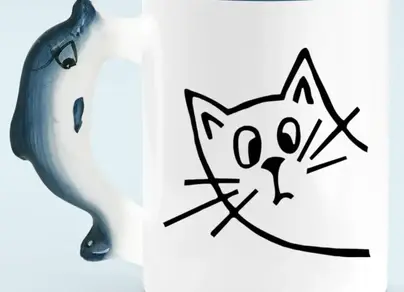 Котик в кружке рисунок