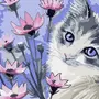 Котенок с цветами рисунок