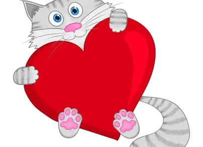 Котик с сердечком рисунок