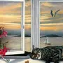 Кот на окне рисунок