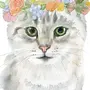 Котик с цветами рисунок