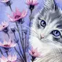 Котик С Цветами Рисунок