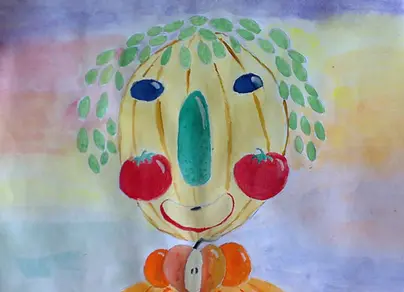 Лицо из фруктов и овощей рисунок