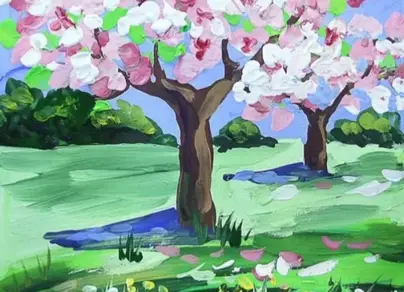 Рисунок весна поэтапно красками