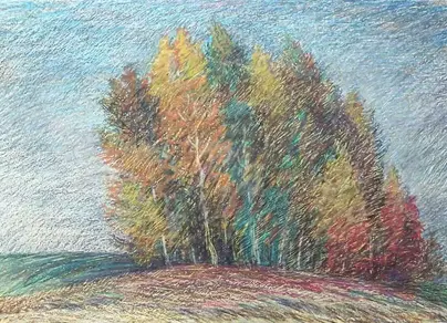Осенний пейзаж карандашом