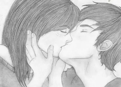 Рисунок девушка целуется с парнем 18