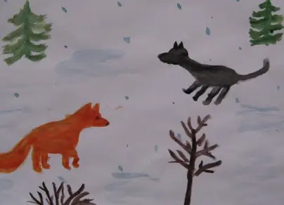 Лиса и волк рисунок