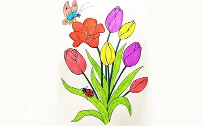 Как нарисовать тюльпаны маме на 8 марта
