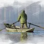 Рыбак в лодке рисунок