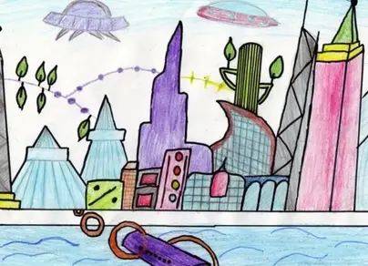 Город будущего рисунок 7 класс легкий