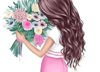 Девочка с цветами рисунок