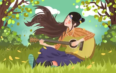 Девушка с гитарой рисунок