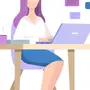 Девушка за компьютером рисунок
