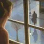 Девушка смотрит в окно рисунок