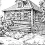 Деревянный домик рисунок