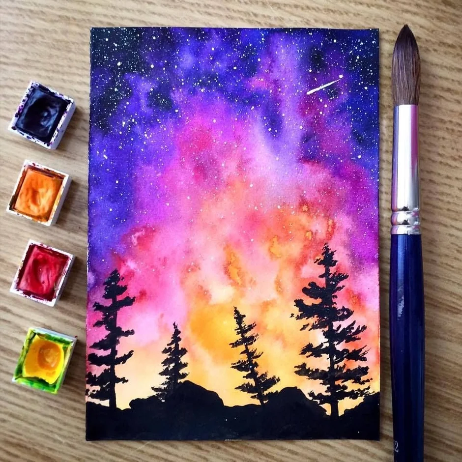 Космос акварелью открытка