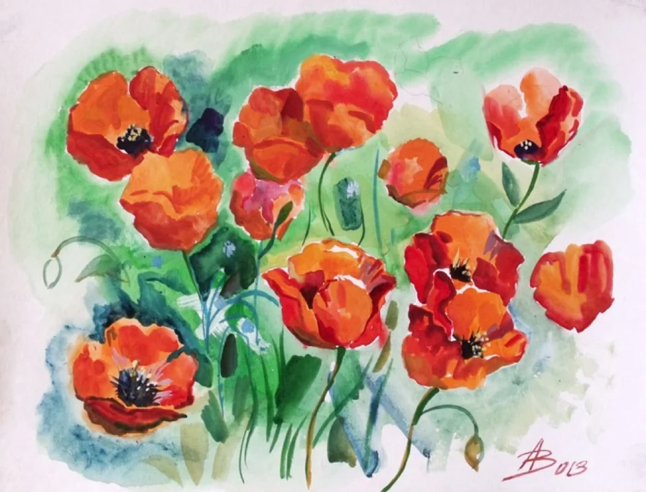 Рисуем цветы красками