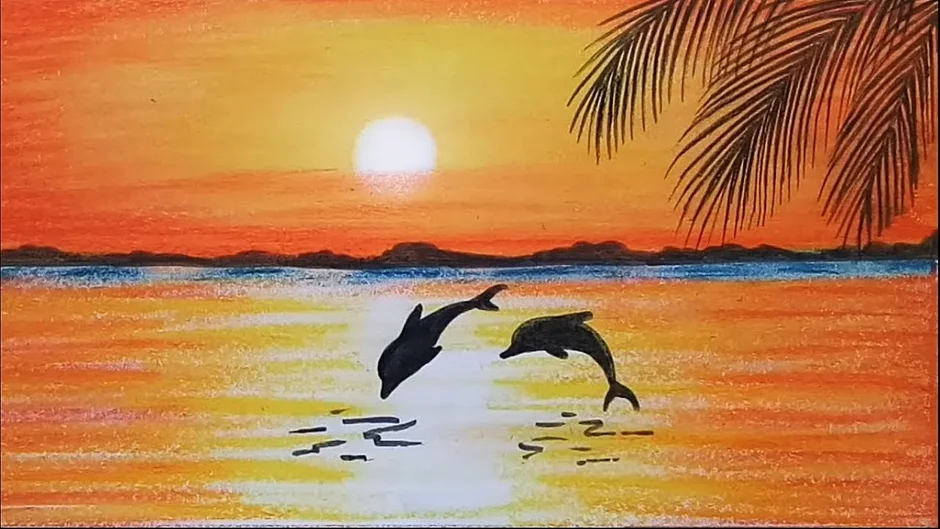 Закат на море рисунок